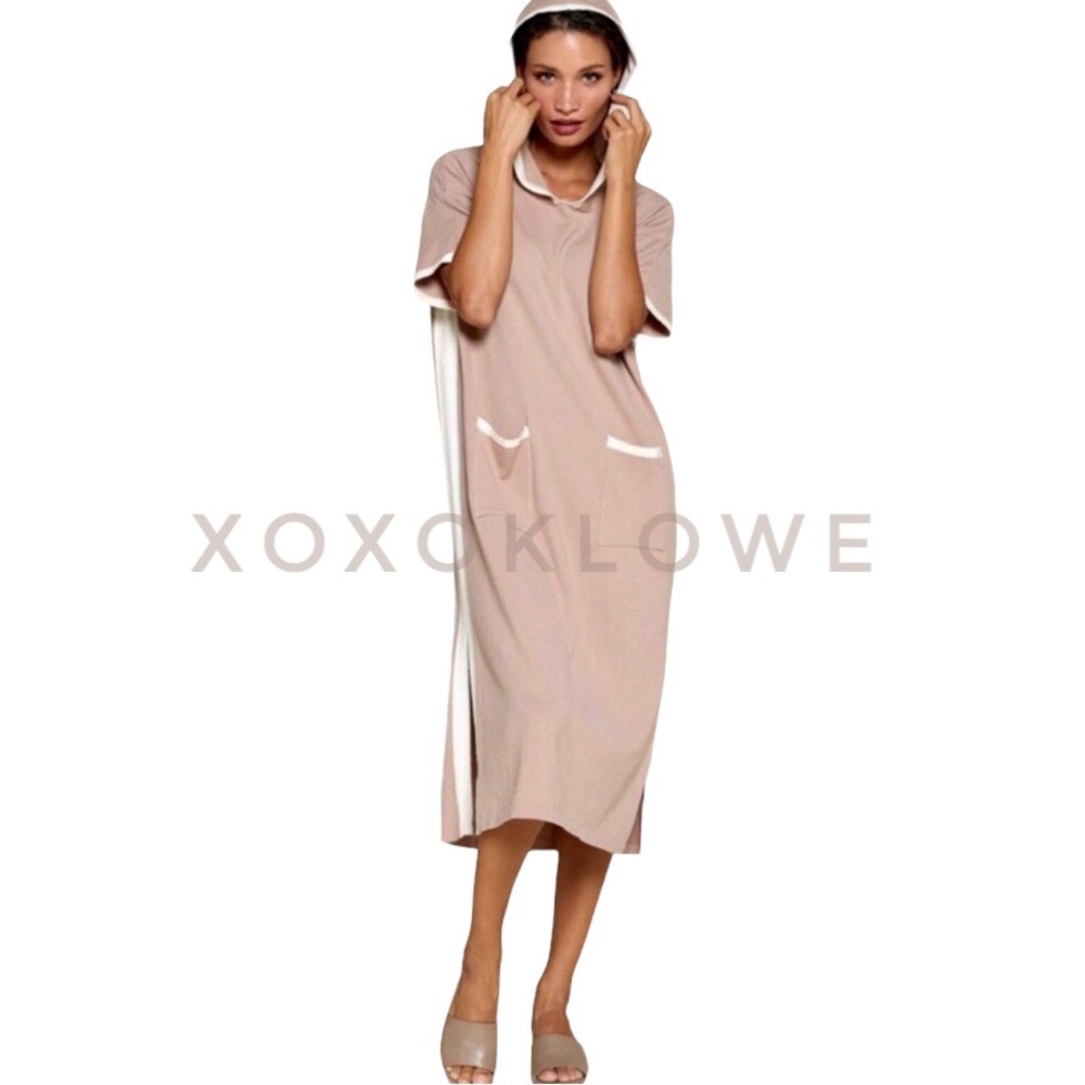 SALE Taupe Soft Knit Sporty Hooded Sweater Dress - Picture 7 of 7